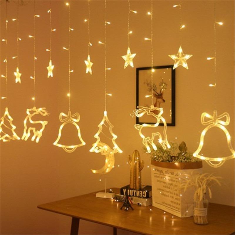 2022 Christmas Curtain Lights Battery Powered, Deer bells Christmas