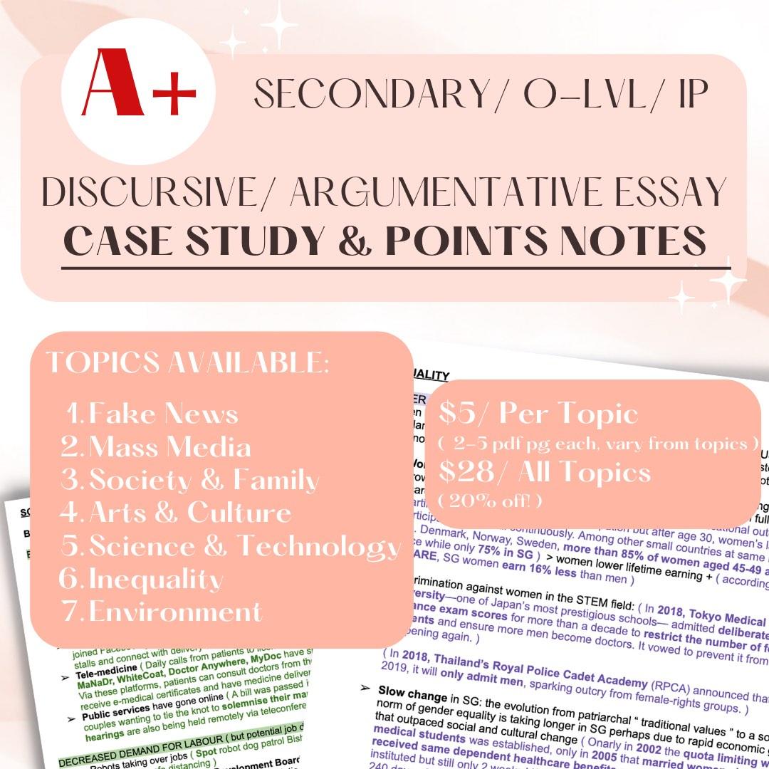 [ A+ SECONDARY/ O-LVL/ IP ] Discursive & Argumentative Case Studies ...