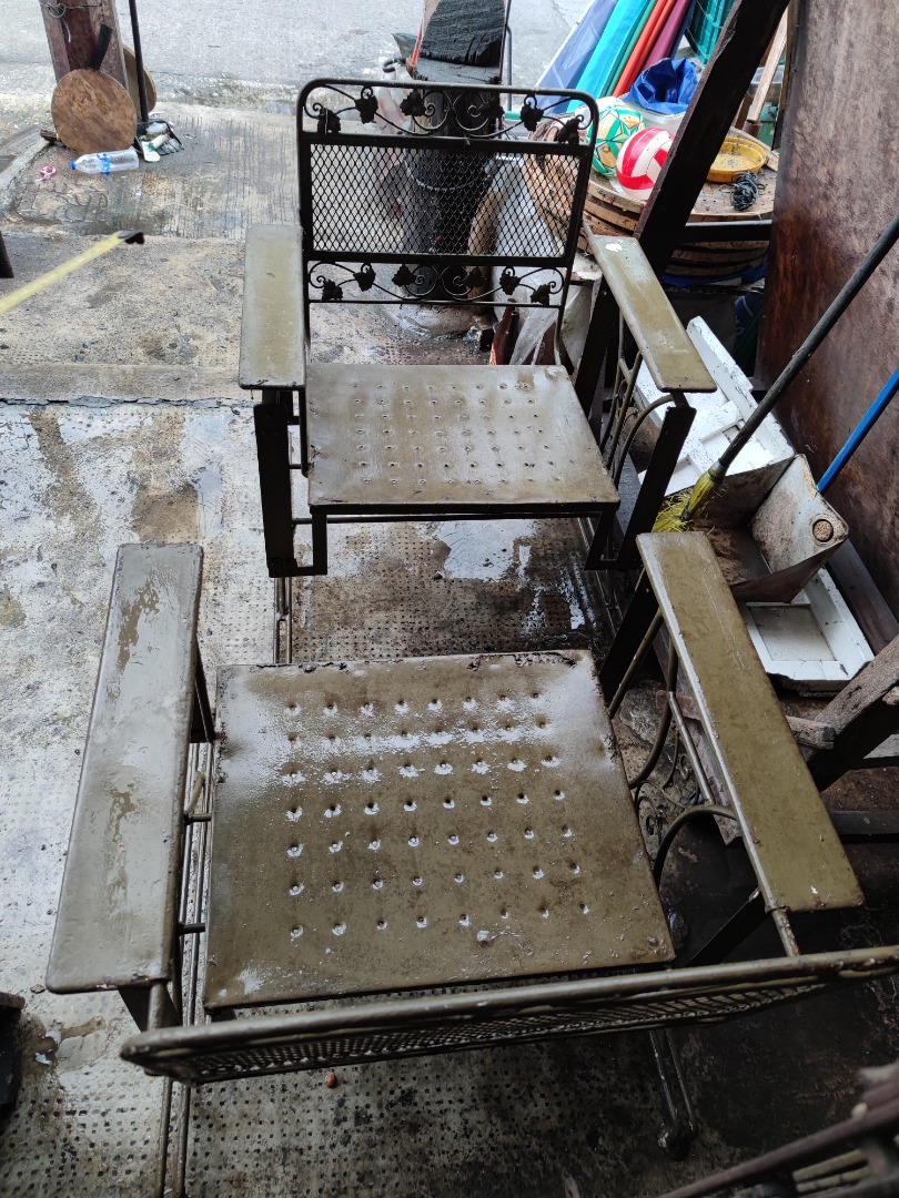 Antique Vintage Outdoor Steel Chairs Set, Commercial & Industrial