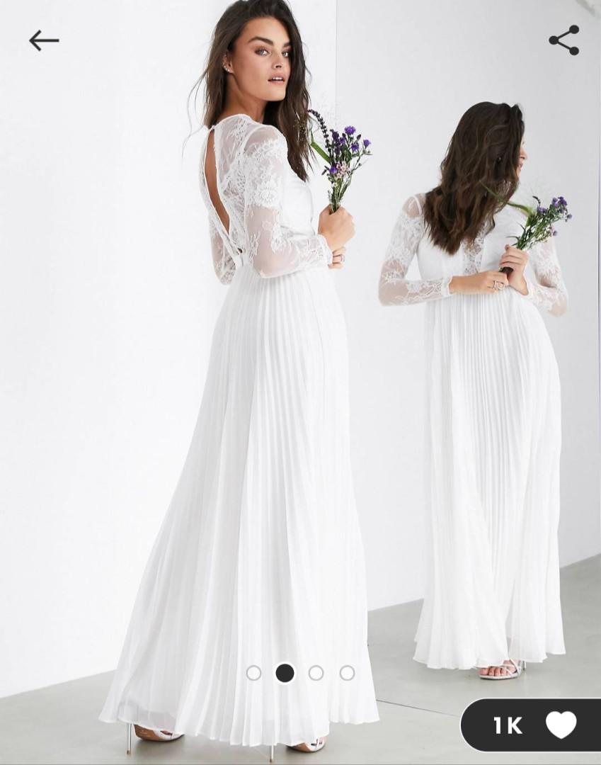 ASOS Edition Iris Long Sleeve Lace Bodice Maxi Wedding Dress with Pleated Skirt Women s Fashion Dresses Sets Evening dresses gowns on Carousell