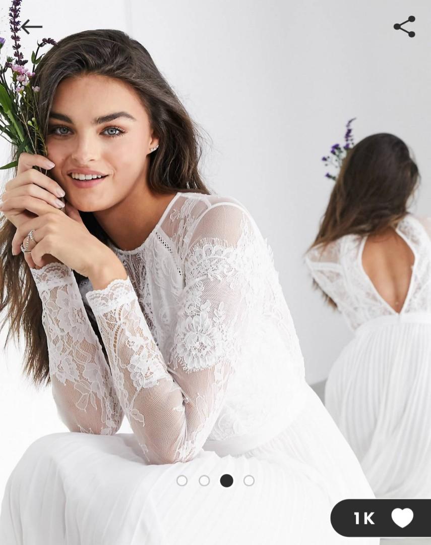 Asos edition long sleeve lace bodice new arrivals maxi wedding dress with pleated skirt