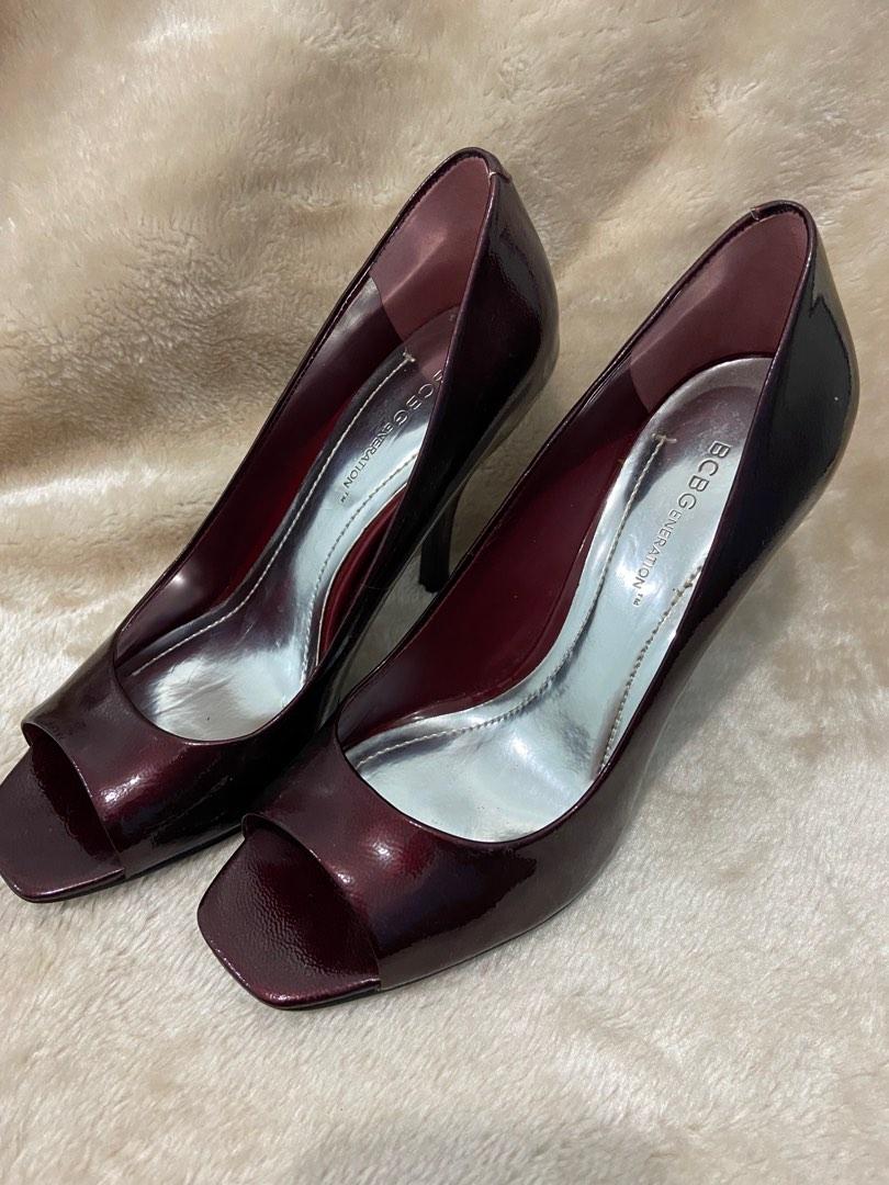 BCBG Generation heels (Category: Heels) located in Silang. Submitted by fashionprelovedbyces (Listing ID 1191663052, Image 3). Description: BG Ariel Patent Leather burgundy Open toe pumps Size 7 Pre-owned Slight sign of Normal wear Exterior leather & outsole is in excellent condition .