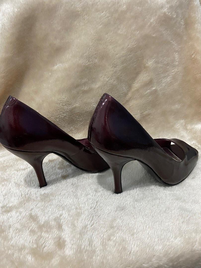 BCBG Generation heels (Category: Heels) located in Silang. Submitted by fashionprelovedbyces (Listing ID 1191663052, Image 2). Description: BG Ariel Patent Leather burgundy Open toe pumps Size 7 Pre-owned Slight sign of Normal wear Exterior leather & outsole is in excellent condition .