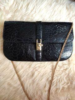 Black  Croc Leather Clutch / Sling bag