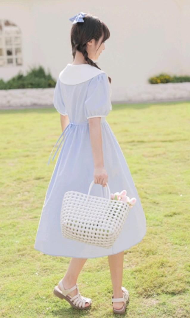 Light blue dress with white collar shop