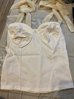 Bustier Top Ribbon Tie in White