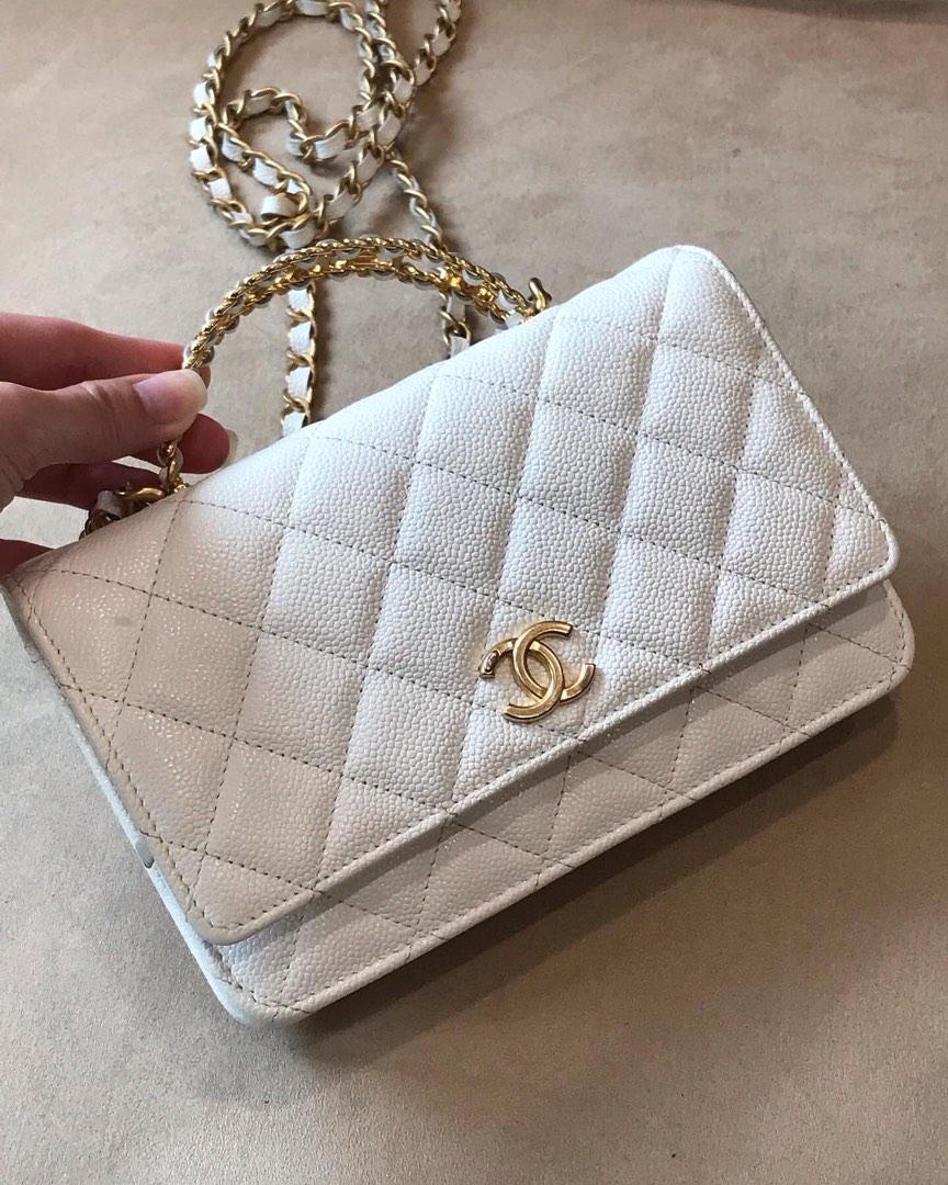 White Lambskin Quilted Pick Me Up Wallet on Chain with Chain Top Handle  Gold Hardware, 2022