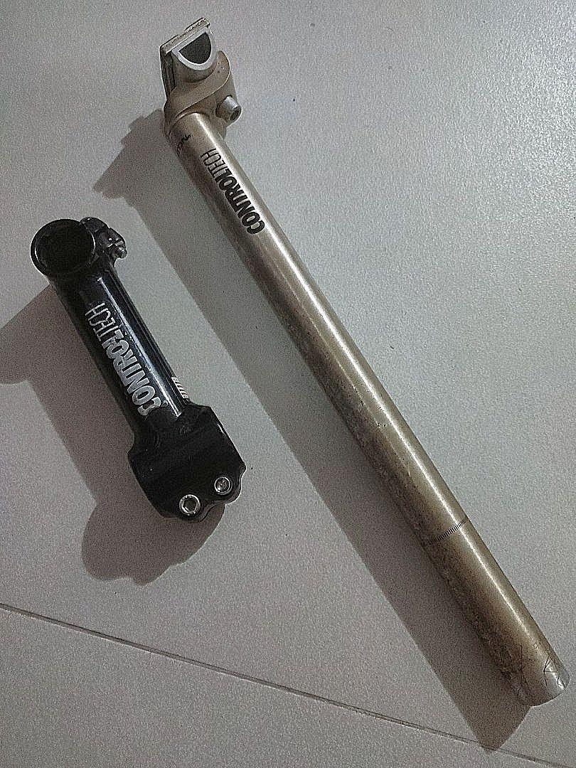 Controltech stem ONLY (Category: Parts & Accessories) located in Singapore. Submitted by blanka65 (Listing ID 1169001239, Image 1). Description: Black anodize Controltech stem silver controltech seatpost SOLD Made in USA Stem steerer 1 1/8 x 25.4mm x 120mm L cosmectic condition 7/10 all sales are final no return or refund. Tag Hope,Mavic,Dt Swiss 20mm Thru Axle hubs, regular Quick Release fork Shimano sram fox Manitou rock shox boxxer Sid judy TT