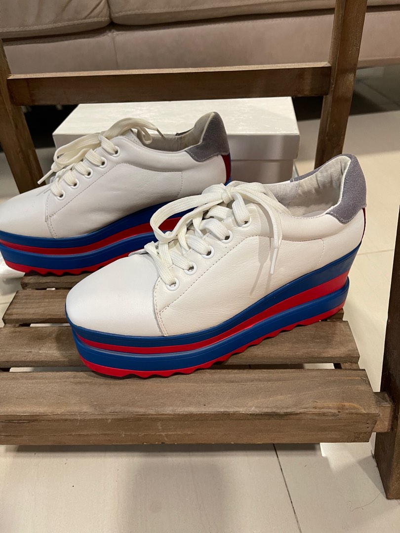 Red and white platform sneakers cheap