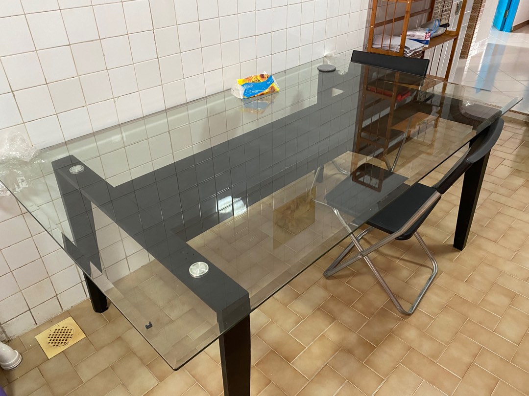 Glass top dining table (no chairs), Furniture & Home Living, Furniture