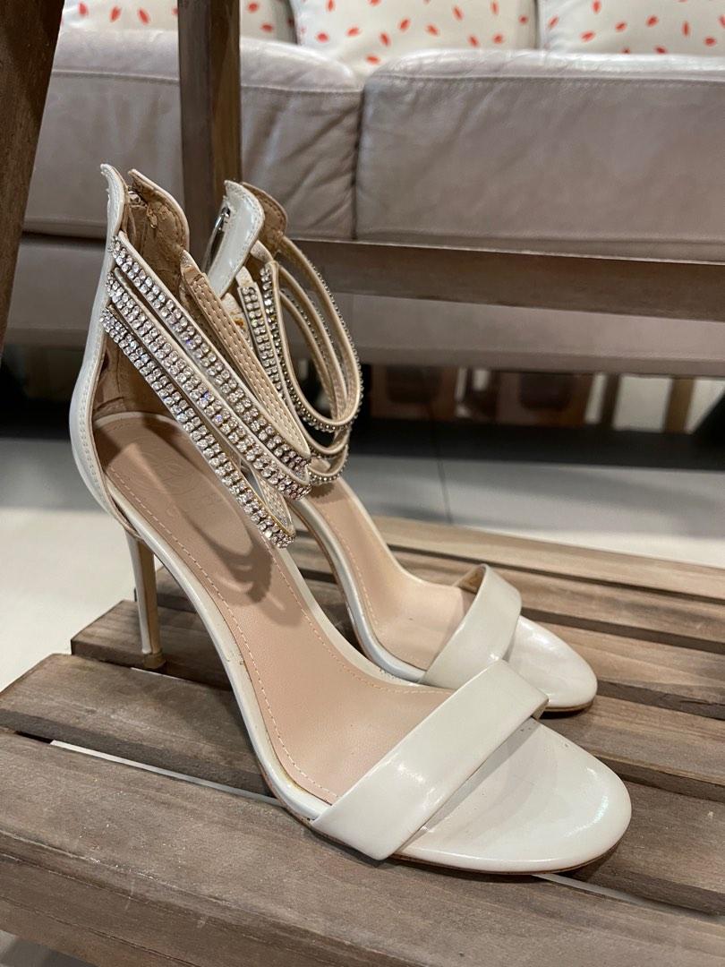 Guess White Gemmed Formal Heels