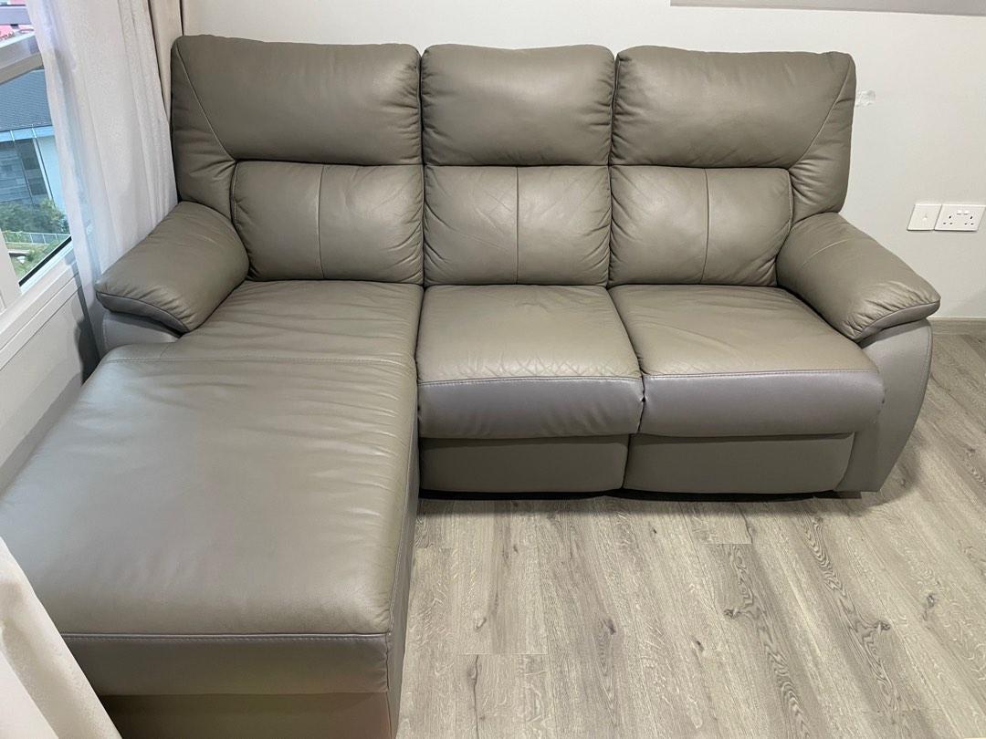 Half Leather LShaped Sofa with one Recliner, Furniture & Home Living