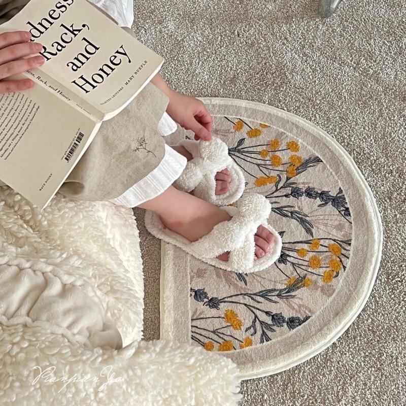 ins Style Room Bathroom Carpet Flower Semicircle Waterproof Anti-Slip  Absorbent Plush Floor Mat Yellow Flower Plant Rug, Furniture  Home Living,  Home Decor, Carpets, Mats  Flooring on Carousell
