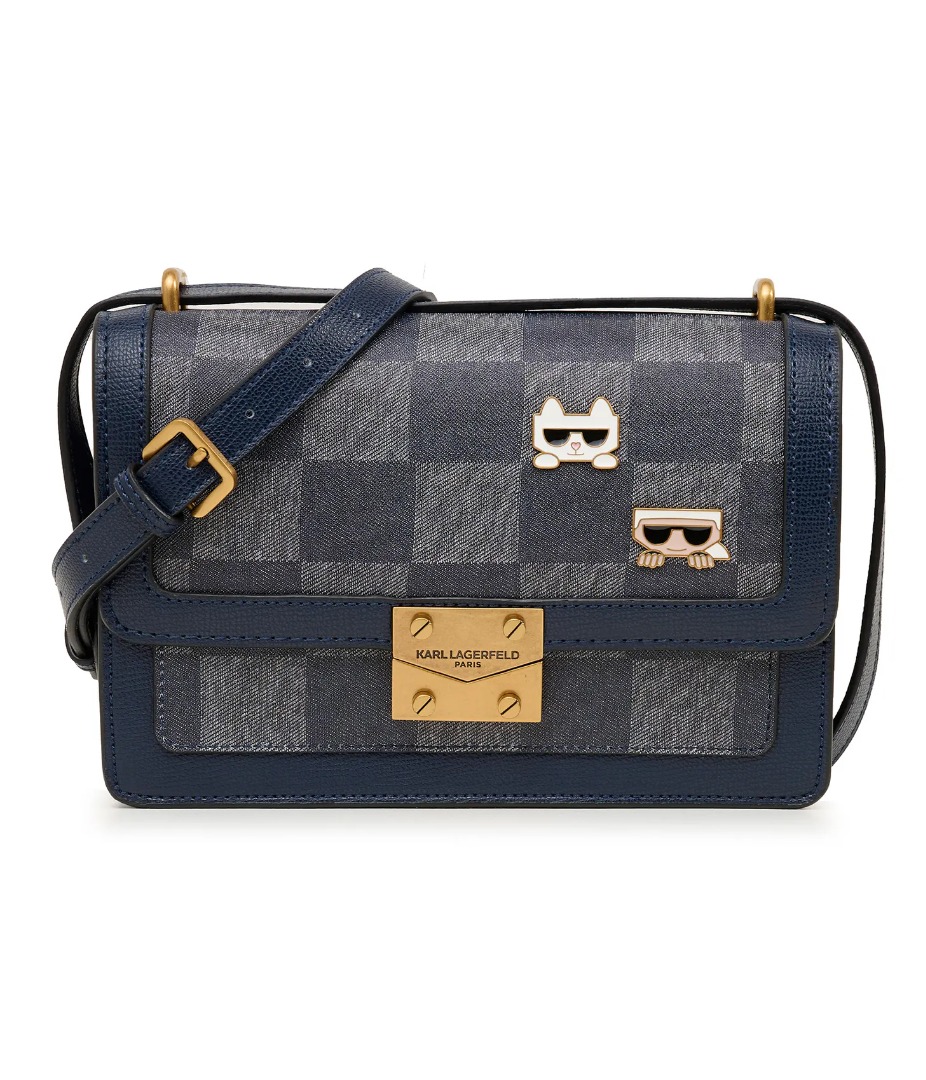 Karl Lagerfeld Paris Corinne Denim Checkered Shoulder Bag In Blue