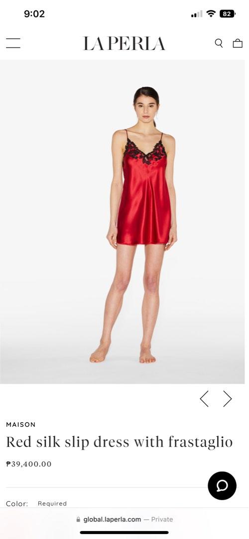 Red silk slip dress with frastaglio
