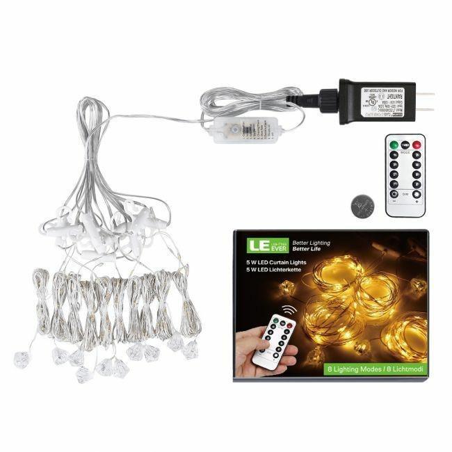 LE Lighting Ever 5W LED Curtain Fairy Light 8 Modes, Furniture & Home