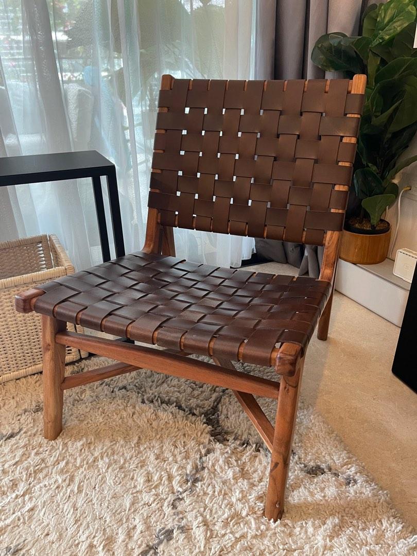Crate & barrel Leather woven chair, Furniture & Home Living, Furniture