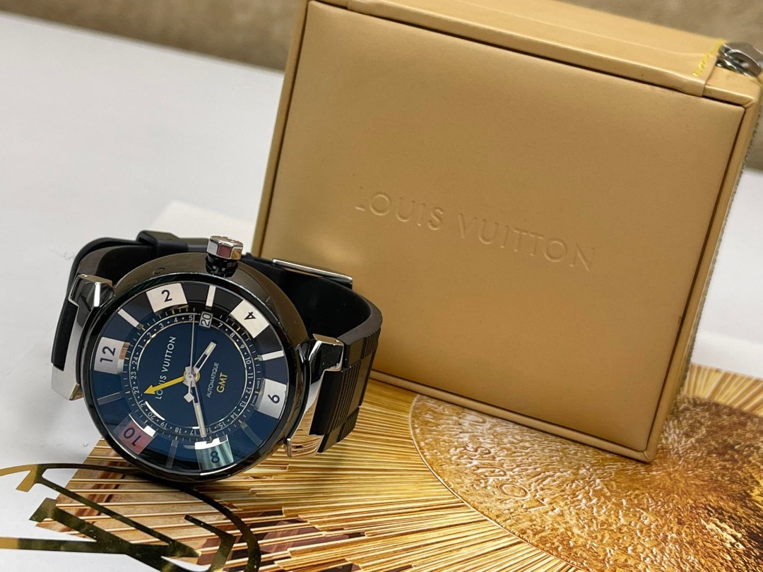 Watches: modern - LOUIS VUITTON Tambour In Black GMT Q113K Automatic Men's  Watch