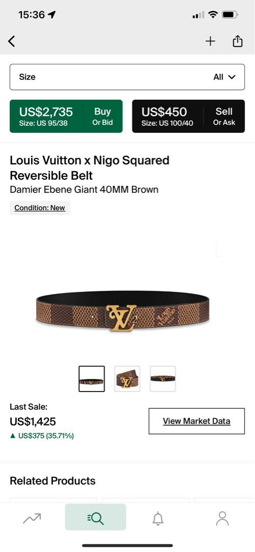 Pre-owned Louis Vuitton X Nigo Squared Reversible Belt Damier Ebene Giant  40mm Brown