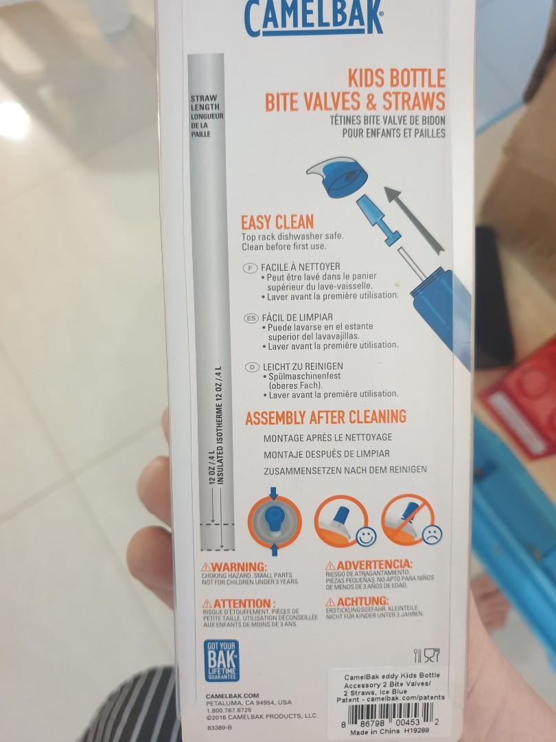 Original Camelbak Blue Kids Replacement 2 Straws + 2 Bite Drink Valves for Kids Eddy Water