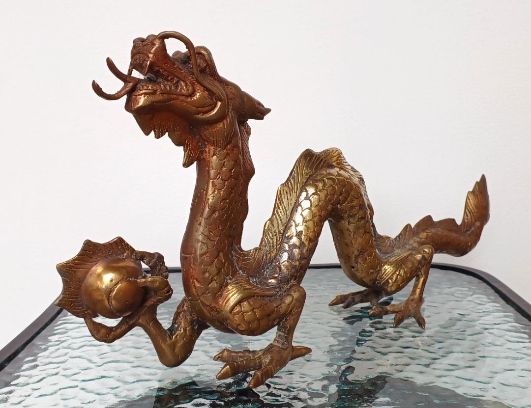 Patung Naga Antik Lawas Berbahan Kuningan Emas Feng Shui, Antik, Pajangan  di Carousell