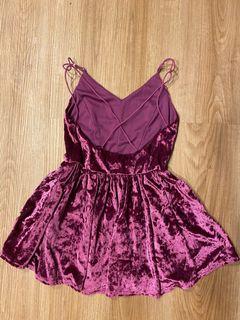 pink maroon low cut velvet dress