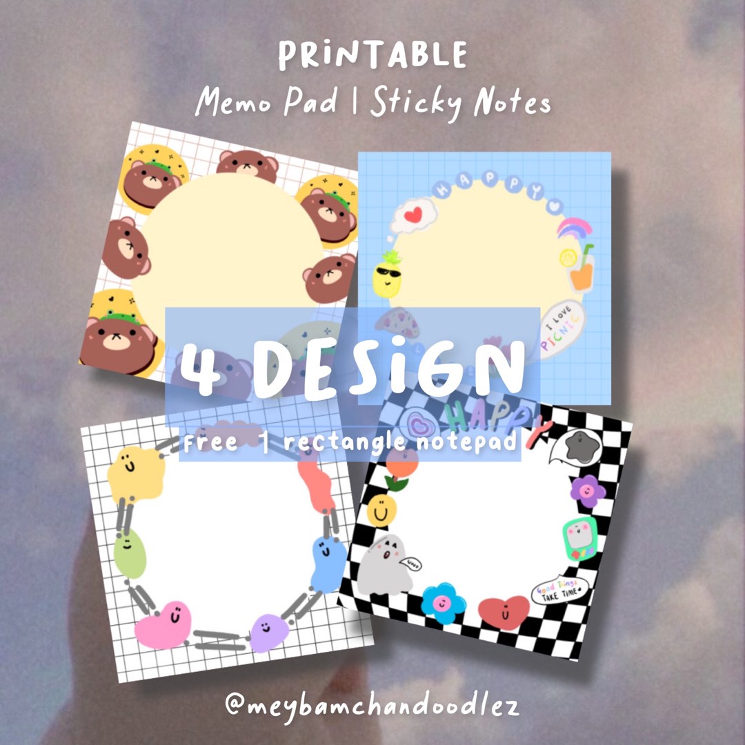 Printable memo pads Cute theme sticky notes Instant download PDF