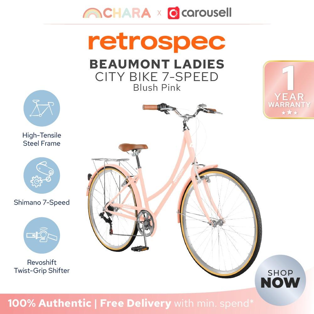 Retrospec Beaumont Ladies City Bike 7 Speed Step Thru Blush Pink