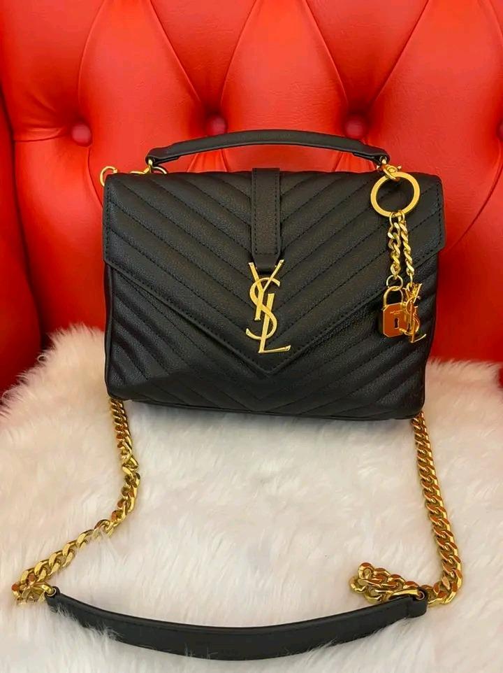 💯💜Saint Laurent Ysl College Monogram Calfskin Black Gold Shoulder Bag W/  Tag, Luxury, Bags & Wallets On Carousell