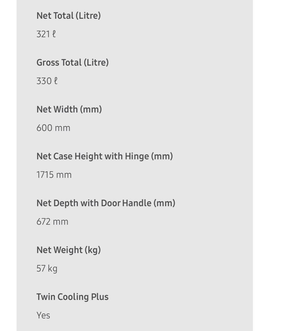 Samsung Fridge 321Litres (3 ticks), TV & Home Appliances, Kitchen
