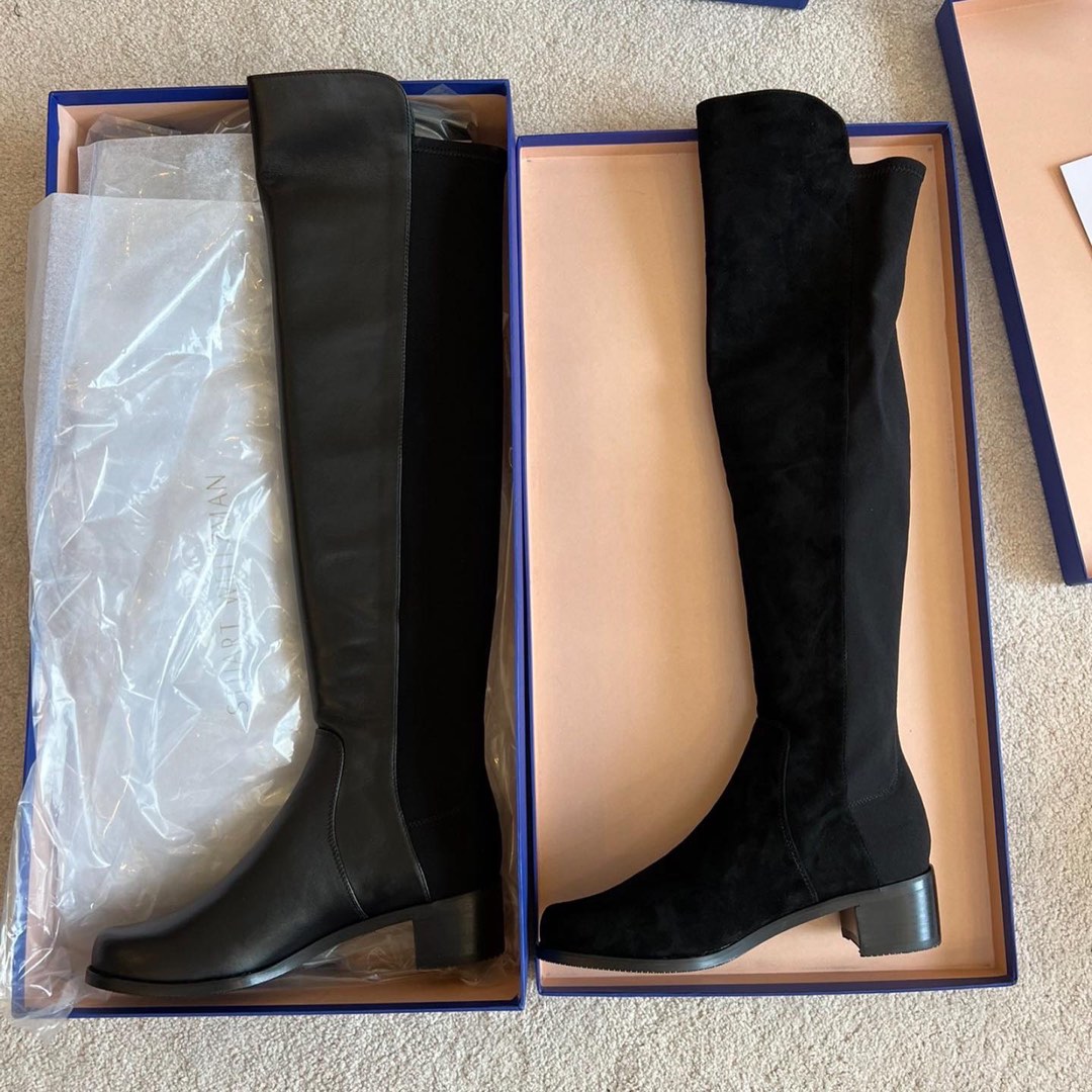RESTOCKED Stuart Weitzman 5050 reserve leather suede black heels winter autumn rubber sole Women s Fashion Footwear Boots on Carousell