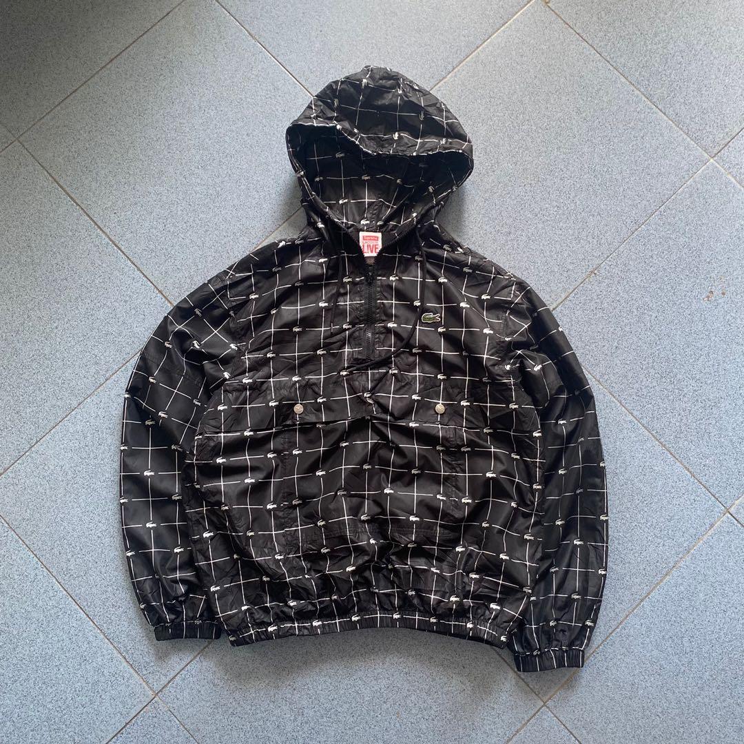 Supreme x Lacoste Reflective Grid Nylon Anorak Jacket, Fesyen Pria