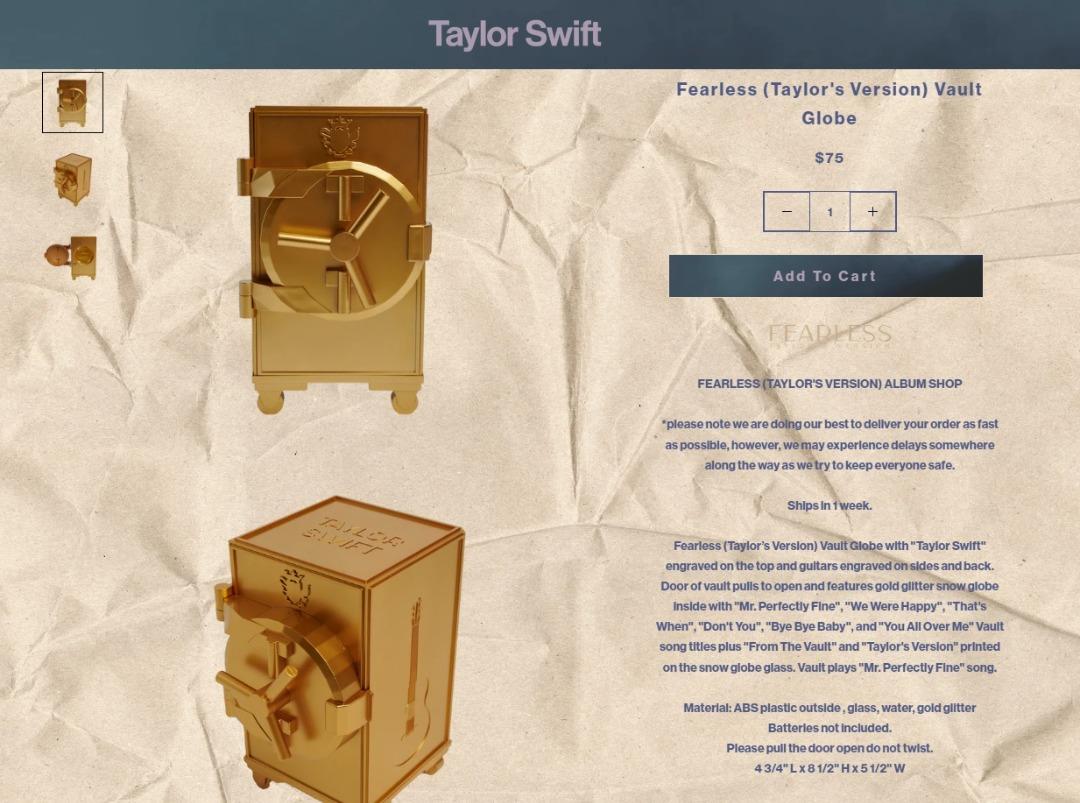 Taylor Swift official store merchandise - Fearless (Taylor's Version) Vault  Globe music box