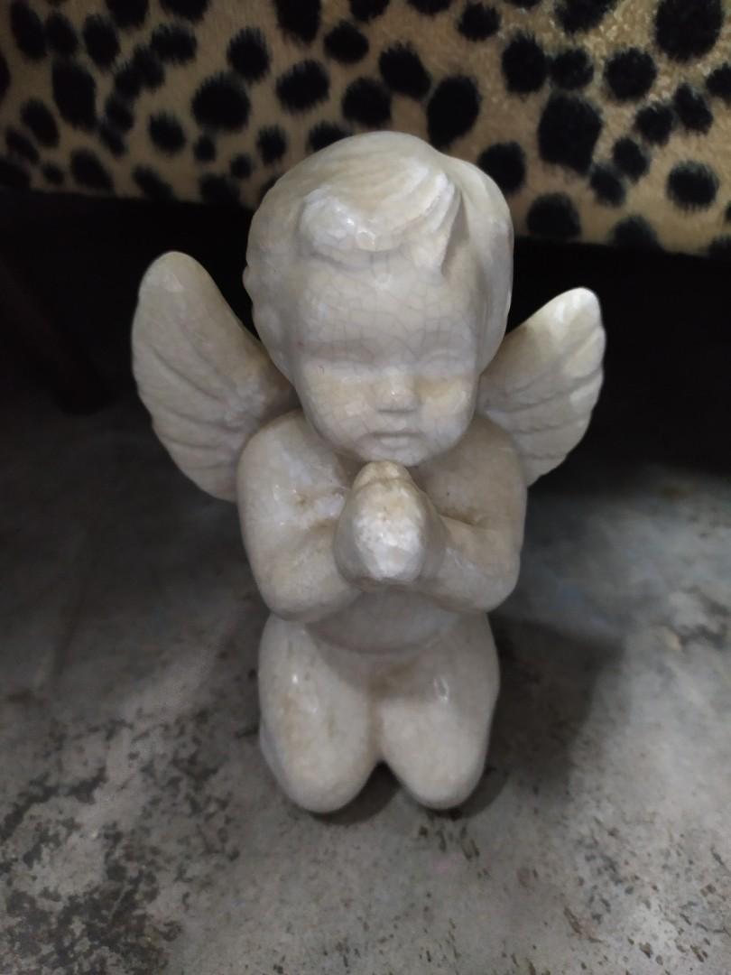 Vintage 70s Praying Cherubs Ceramic Statue, Hobbies & Toys