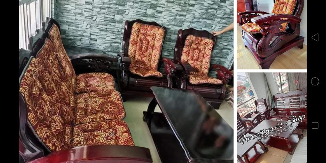 wood and uratex foam sala set with center table, Furniture & Home Living, Furniture, Sofas on