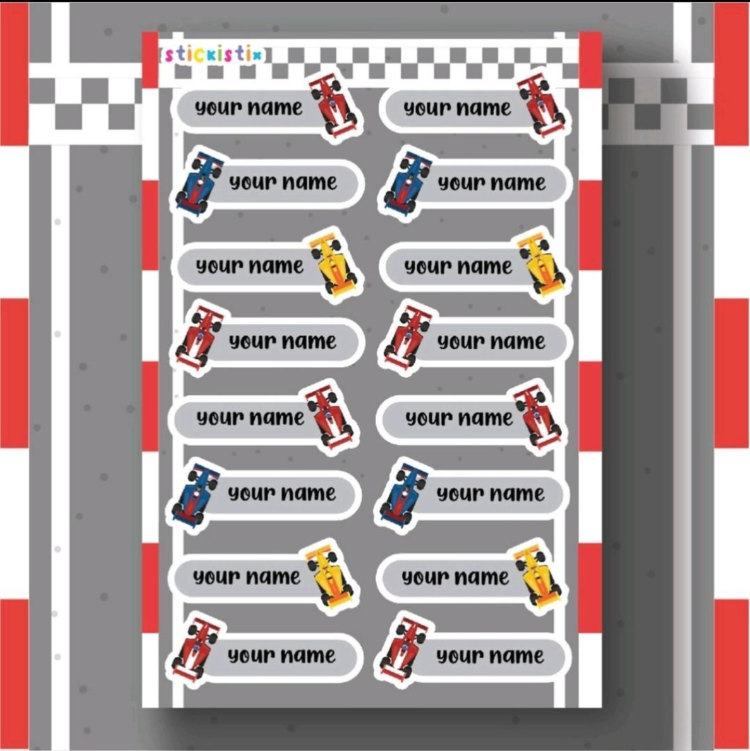 16 Pieces Race Cars Custom Name Stickers / Iron on Name Labels | Racing ...