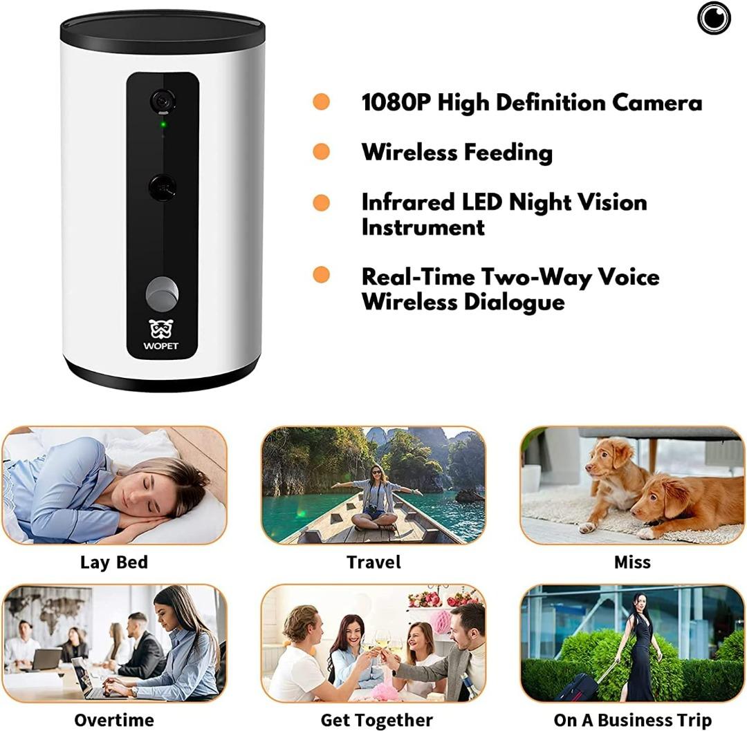 WOpet Smart Pet Camera:Dog Treat Dispenser, Full HD WiFi Pet Camera with  Night Vision for Pet Viewing,Two Way Audio Communication Designed for Dogs  and Cats,Monitor Your Pet Remotely