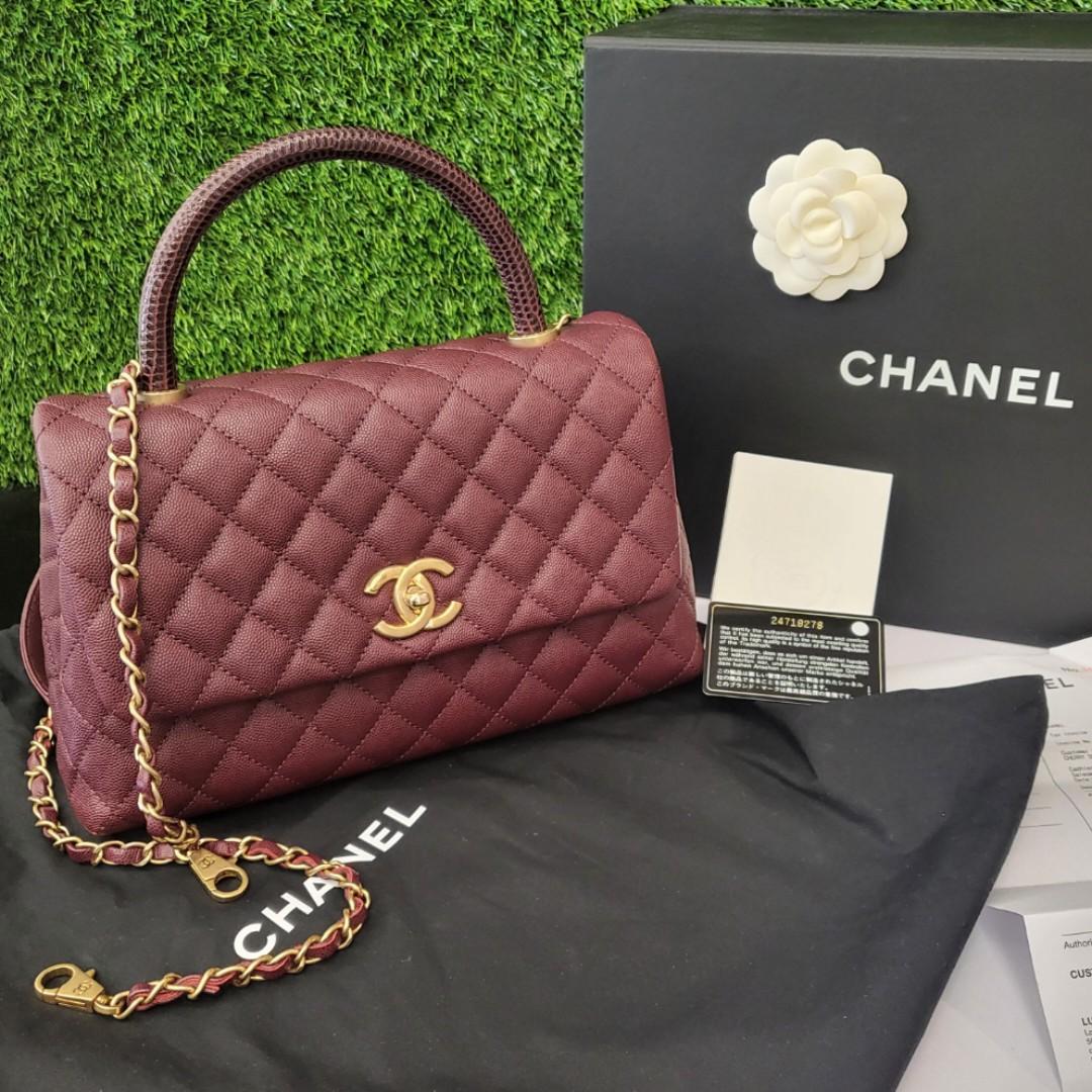💯Authentic Chanel Coco Handle Burgundy Caviar, Lizard Handle, Luxury, Bags  & Wallets on Carousell