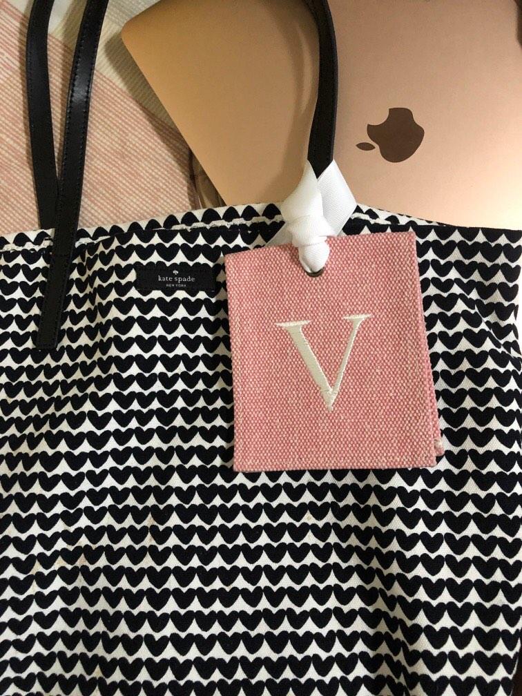 Bag/Luggage Tag (Category: Luxury Bags & Wallets) located in Makati City. Submitted by aljacinto (Listing ID 1188350810, Image 1). Description: Bag/Luggage Tag Color: Pink (Pink canvas with light gray ribbon) Fabric: Heavy Canvas Embroidery: letter V, White font .
