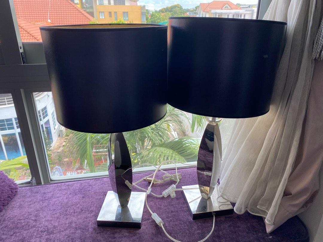 Bedside Lamp x2 Stainless Steel Heavy, Furniture & Home Living
