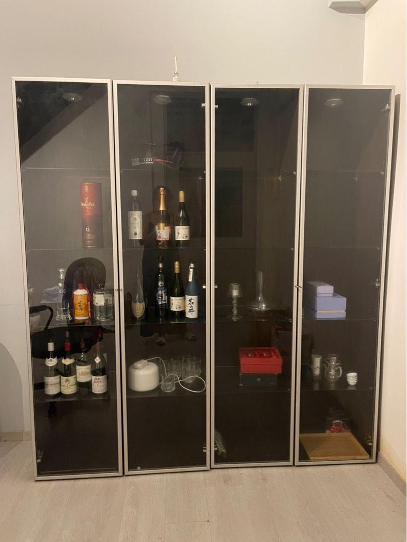 BILLY Bookcase with glassdoors, grey/metallic effect, Furniture & Home