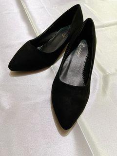 Black Heels , Charles & Keith Almond Toe Knot Slip Ons