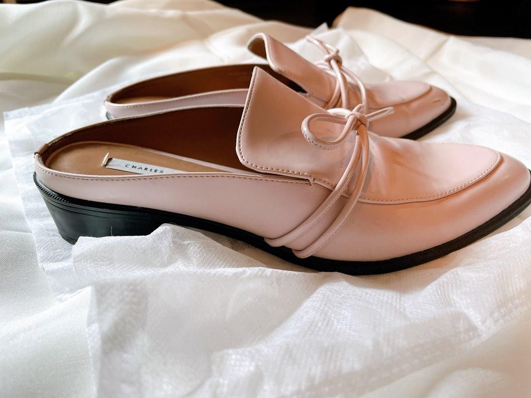 Black Heels Charles Keith Almond Toe Knot Slip Ons