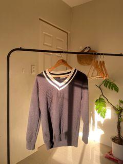 Black V-neck Sweater with White Trim