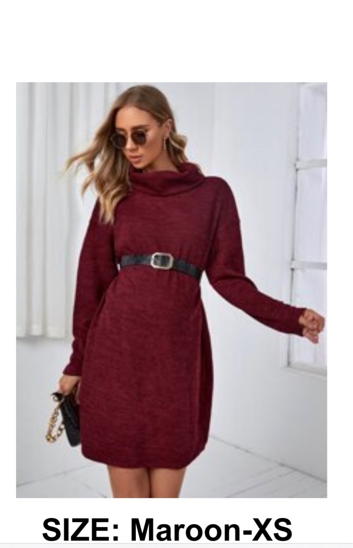 BN Winter maroon turtleneck dress Women s Fashion Dresses Sets