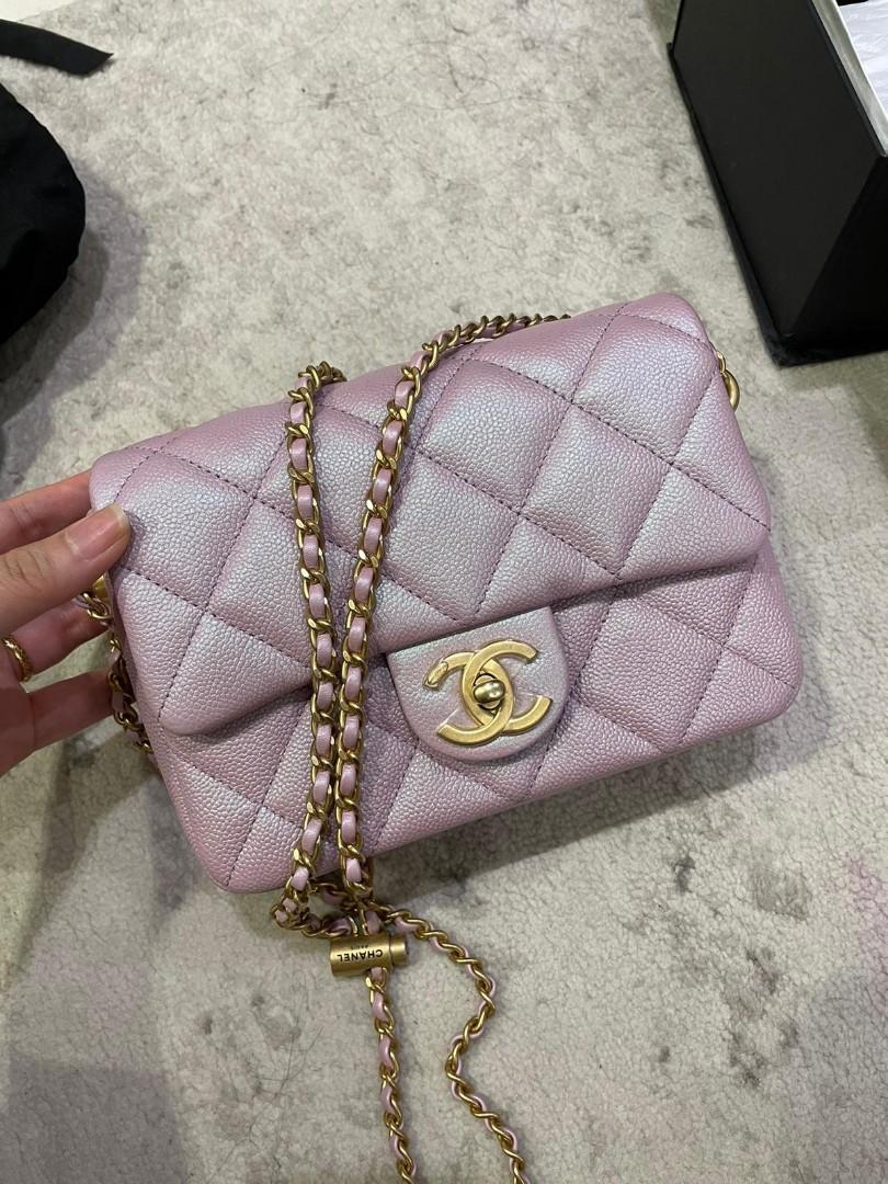 Chanel 21K My Perfect Mini Flap Caviar Iridescent Pink Brand New