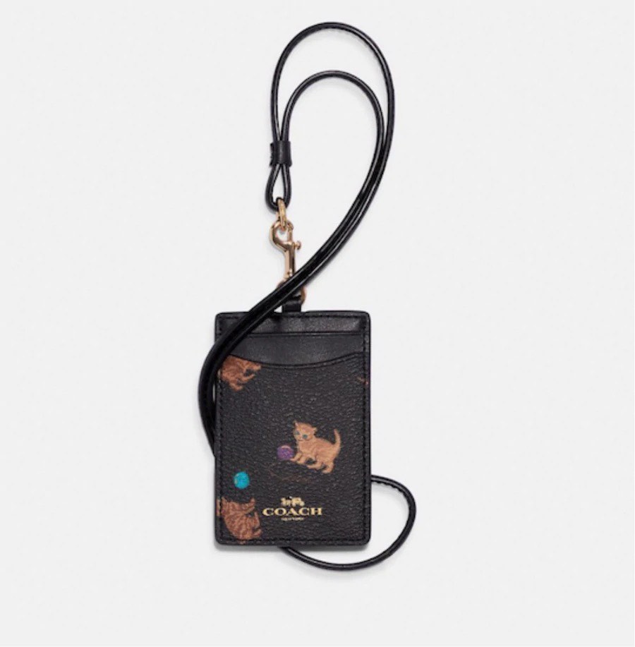 Coach 絕版貓咪掛頸證件套 Cat Card Holder Lanyard, 名牌, 飾物及配件 Carousell