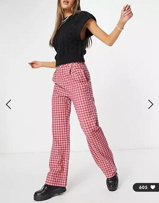 High waisted check trousers hot sale