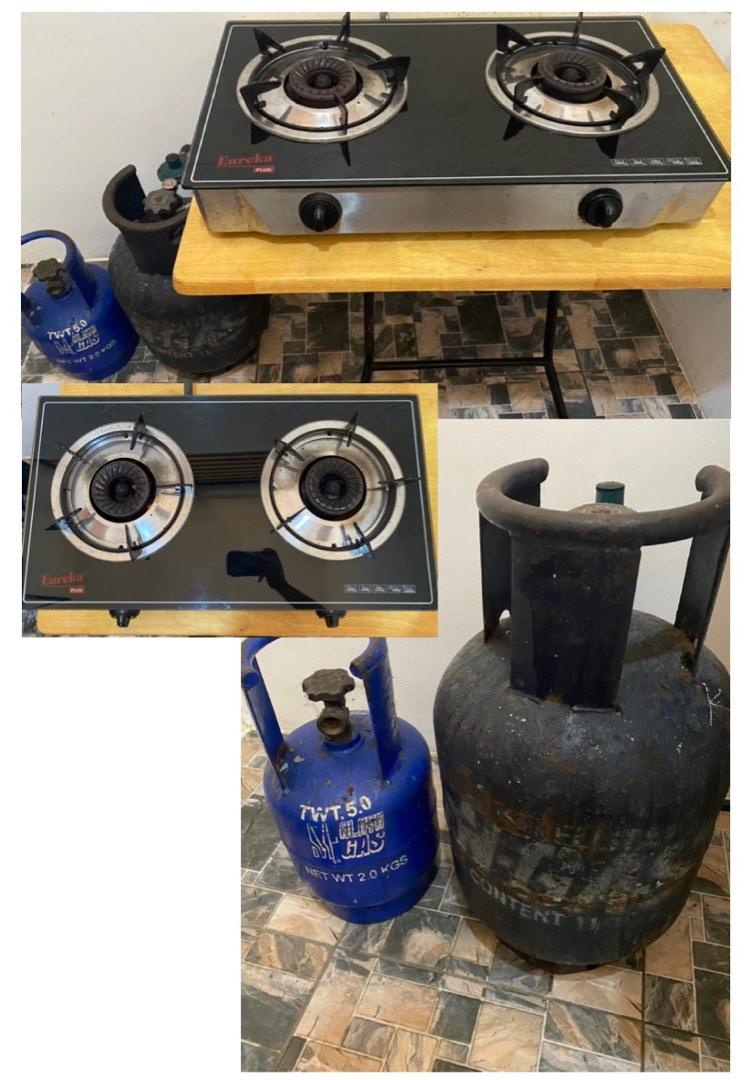 Eureka Double Burner Glass Top Stove with Free Gas Cylinder, Furniture