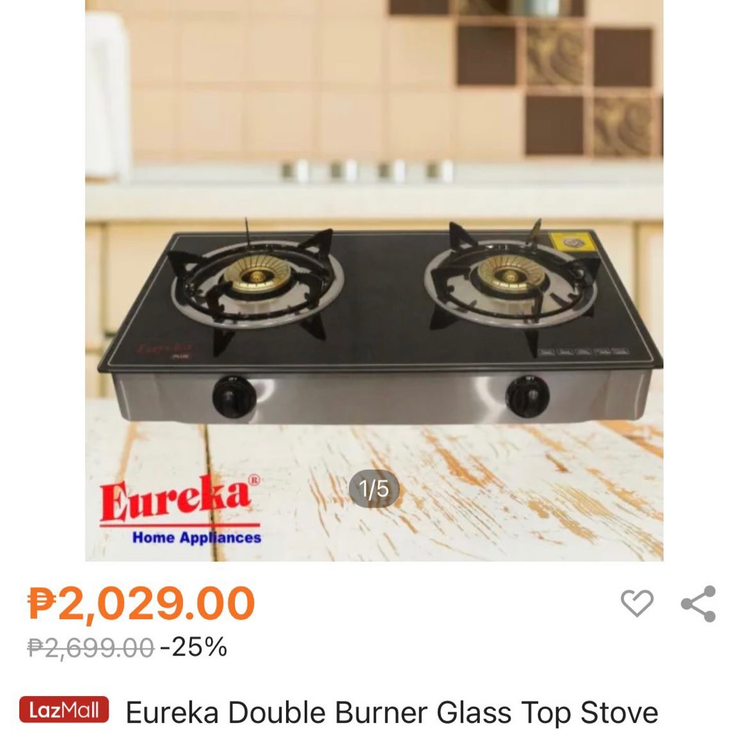 Eureka Double Burner Glass Top Stove with Free Gas Cylinder, Furniture